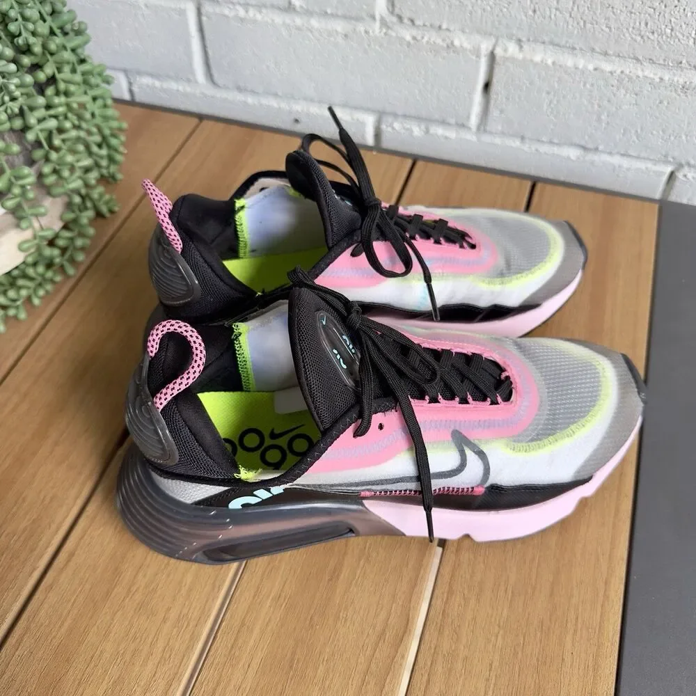 Nike Air Max 2090 Lotus Pink Volt Black Running Sneakers CW4286-100 Women Sz 9
